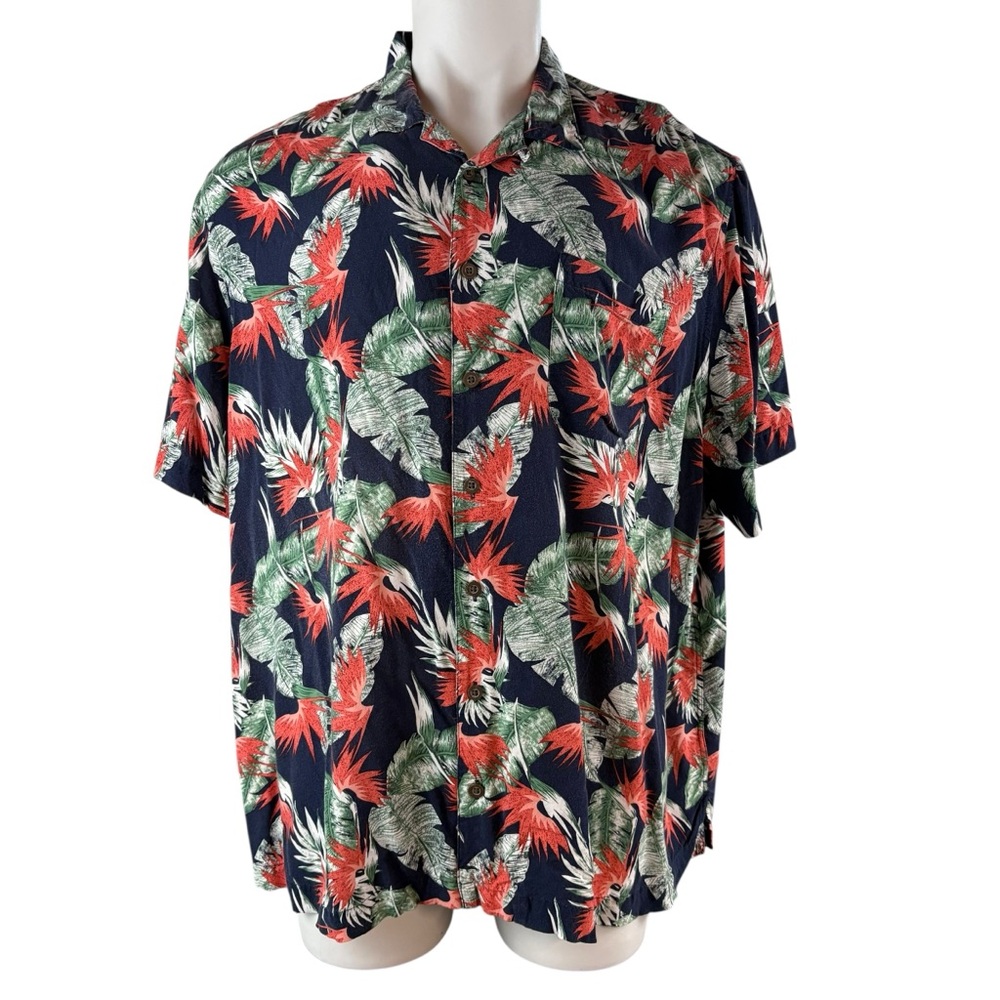 Island Passport Hawaiian Shirt Men's 2XL Blue Floral Rayon Relax Casual (5